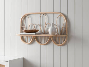 Estante de pared de ratán con pétalos de tulipán natural, estante flotante de bambú con borde ondulado, estante decorativo de pared para dormitorio o sala de estar. - Product Image 3