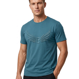 Men's Solid Color Short Sleeve O-Neck T-Shirt 100% Cotton Regular Fit Casual Jersey Knitted <b>Blank</b> Top - Product Image 3