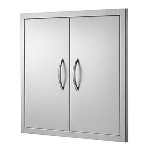 26W X 24H Inch Double Stainless Steel Flush Mount Outdoor Kitchen Door with Vertical Handles <b>BBQ</b> Access Accessories - Product Image 6
