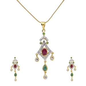Conjunto de collar y pendientes de moda con rubí, esmeralda y circonita cúbica, corte princesa, chapado en oro, joyería con gemas, estilo nupcial indio para boda. - Product Image 2