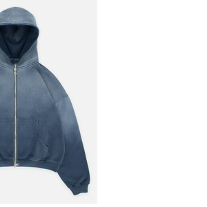 Hoodie surdimensionné de style mode avec effet vieilli intense, double fermeture éclair, personnalisable, streetwear universitaire - Product Image 2