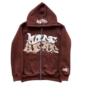 Sweat à capuche unisexe surdimensionné en coton épais avec broderie chenille personnalisée, fermeture éclair, coupe classique, style streetwear hiver - Product Image 5