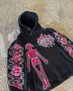 OEM personalizado logotipo pulóver Oversize ácido lavado Crop Hoodie hombres 100% algodón Vintage Sudadera con capucha desgastada con estampado de calavera para el invierno - Product Image 5