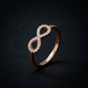 Anillo Infinito de Oro Rosa de 18k con Diamantes Pavé, Anillo de Promesa con Símbolo de Infinito, Anillo Apilable Delicado de Amor Eterno para Mujer - Product Image 3
