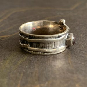 Unique Design <b>925</b> <b>Silver</b> <b>Ring</b> Bold Teardrop Red Stone Wide Band Textured Dark Finish Statement <b>Ring</b> Jewelry - Product Image 3