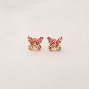 Ensemble de boucles d'oreilles pendantes papillon classiques en or rose 18 carats, pierres précieuses roses pour enfants, diamants, finition polie, cadeau de fête, bijoux de mariage - Product Image 4