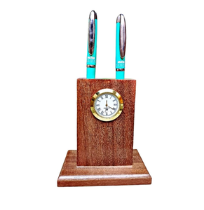 Organizador de bolígrafos de madera para tu oficina, lujoso soporte de madera para bolígrafos con calendario/reloj móvil, ideal para regalos empresariales. - Product Image 5