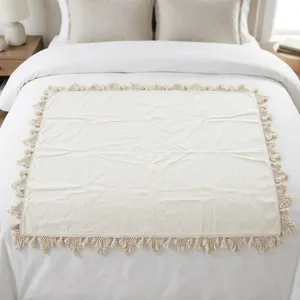 Bohemian Cotton Woven <b>Throw</b> Blanket Solid <b>White</b> Rectangular Breathable Eco-Friendly Home Decor All-Season Use - Product Image 1