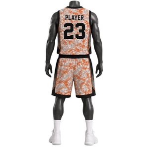 Ensemble maillot et short de basketball gris-orange par sublimation – Tenues d'équipe personnalisées pour hommes et femmes – Vêtements de sport respirants - Product Image 2