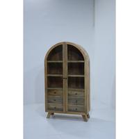 Meuble de rangement et de présentation en bois de manguier massif, style moderne vintage, avec porte vitrée et 2 tiroirs, pour salle à manger et salon, servant également de chaise de salle à manger