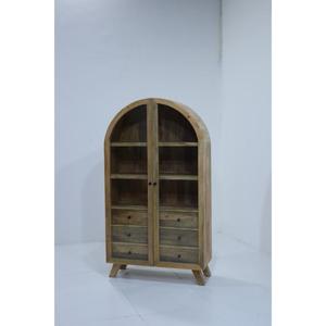 Vitrina de Madera de Mango Sólida con 2 Cajones y Puerta de Vidrio, Estilo Industrial, para Sala de Estar - Product Image 1