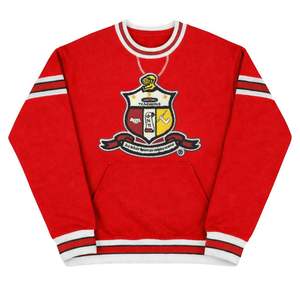Kappa Alpha Psi <b>Red</b> Crest Stripe Chenille Crewneck True To Size Premium Fleece Embroidered Greek Letter Crest Fraternity Apparel - Product Image 4