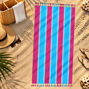 Toalla turca promocional con diseño de rayas teñidas con hilo, toalla kikoy para uso en la playa, buena toalla de playa absorbente. - Product Image 5