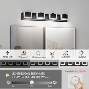 Modern 4-<b>Light</b> LED Bathroom Vanity <b>Light</b> Black Wall <b>Light</b> Fixture with <b>up</b> & Down Lighting 6000K for Bathroom Over <b>Mirror</b> - Product Image 6