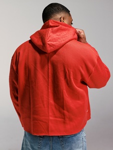 Sudadera con capucha extragrande y pesada personalizada con cremallera, bordado y mangas con pedrería para hombre, estilo streetwear corto - Product Image 3