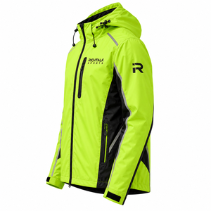 Veste de sport coupe-vent respirante à séchage rapide pour homme, couleur vert fluorescent, blocs de couleur, boutons recouverts - Product Image 3