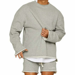 Conjuntos Cortos de 2 Piezas para Hombre, con Capucha, Casuales, Sólidos, de Invierno, con Logotipo Personalizado, 100% Algodón, Cierre de Cremallera, Venta al Por Mayor - Product Image 1