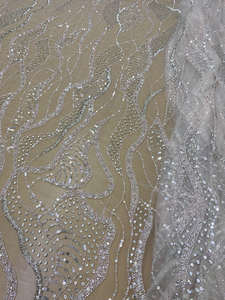 Tela de Tul con Cuentas Personalizada de Alta Calidad, Precio de Fábrica, Encaje Bordado Floral con Lentejuelas para Prendas de Novia de Lujo - Product Image 2