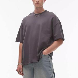 T-shirt tricoté à manches courtes col rond 100 % coton lavé respirant anti-rétrécissement uni streetwear pour homme coupe oversize - Product Image 5