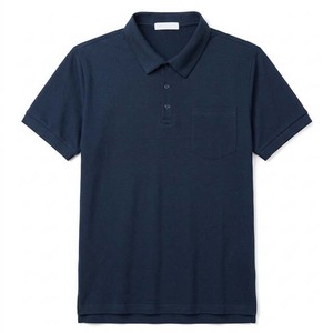 Men's Navy Blue Short Sleeve Cotton Pique <b>Polo</b> <b>Shirt</b> <b>With</b> <b>Pocket</b> Casual Regular Fit Knitted Solid Color Breathable Design - Product Image 1