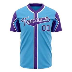 Camiseta de Béisbol Sublimada Personalizada con Nombre de Equipo 00, Azul Claro y Morado, Manga Corta, Cierre de Botones, Absorbe la Humedad, Unisex para Adultos - Product Image 1