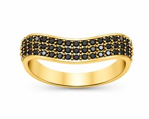 925 Sterling Silver Black Diamond <b>Ring</b> Gold Plated Bezel <b>Set</b> Band Classic <b>Women</b> Jewelry for Wedding Party - Product Image 1