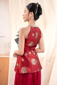 Tenue de festival en brocart vietnamien de haute qualité, inspirée des motifs Phénix, avec une silhouette élégante à superpositions KPP37 - Product Image 6