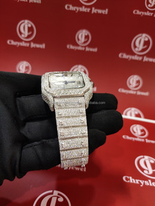 Usine plein de diamant Look vente en gros clouté diamant Moissanite VVS boîtier en acier inoxydable cadran en verre fenêtre montres mécaniques - Product Image 3