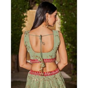 Attractive Pista Green Sequins Georgette Lehenga Choli with Dupatta Premium Regional Clothing - Product Image 3