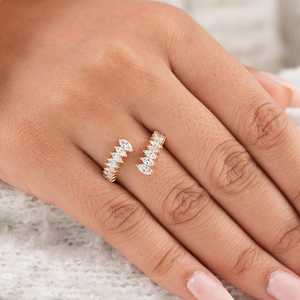 Chevron Wrap Band Marquise Cut Lab Grown Diamond Open <b>Cuff</b> Ring 14K Gold Fine Wedding Band for Party Jewelry Gift Her - Product Image 5