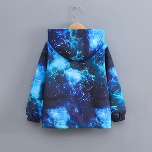 Chaqueta cortavientos con capucha y estampado de galaxia para niños, ropa exterior informal con cremallera, abrigo con estampado de cielo estrellado azul - Product Image 4