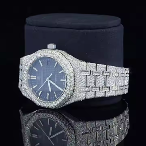 Montre automatique à quartz élégante et unique en édition limitée, cadran en diamant moissanite bleu, bracelet en acier inoxydable, verre minéral, tendance - Product Image 3