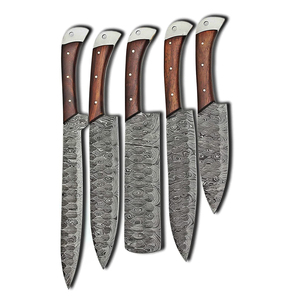 High Quality Damascus Steel <b>Kitchen</b> Knife Set with Leather Cover Durable Chef Knives Collection for Cooking Enthusiasts - Product Image 1