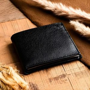 Portefeuille Homme en Cuir Véritable Texturé, Double Compartiment à Billets, Fenêtres d'Identité Centrales, Poches Compactes pour Monnaie, Porte-Monnaie Professionnel - Product Image 1