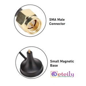 Antena Magnética de Resorte GSM de Baja Pérdida y Fácil Montaje de 7dBi con Cable RG174 (L-3Mtr) + Conector SMA Macho ETEILY Hecho en India - Product Image 4