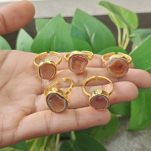 Wholesale Brass Druzy Agate Elegant <b>Adjustable</b> <b>Rings</b> 18k Gold Plated Minimalist Statement Unique Women Fashion Jewelry - Product Image 4