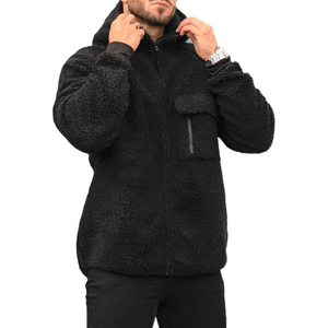 Unisex <b>Black</b> <b>Fleece</b> Hooded Jacket Digital Printing Windproof Regular Fit Winter Casual Outerwear with Pocket Extra Warm - Product Image 1