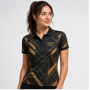 Custom Black Gold Angular Chevron Geometric Print <b>Womens</b> <b>Polo</b> <b>Shirt</b> Quick Dry Breathable Short Sleeve Golf Team Uniform WPS-0808 - Product Image 1
