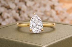 Anillo de Compromiso Solitario de Oro Sólido de 14K con Diamante Cultivado en Laboratorio con Corte Pera, Minimalista, para Novia, Boda y Fiesta, Chapado en Rodio para Mujer - Product Image 4