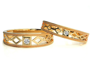 925 Sterling Silver Gold Plated Zircon Bezel Setting Romantic Geometric <b>Couple</b> <b>Rings</b> - Product Image 3