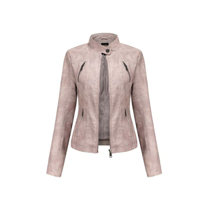 Wholesale Price <b>Women</b>’s <b>Brown</b> Leather Peplum <b>Jacket</b> Long Sleeve Tailored Button Front Fashion Coat - Product Image 2