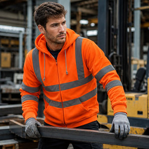 เสื้อฮู้ดกันหนาวแบบ OEM พร้อมแถบสะท้อนแสง 5 ซม. แจ็คเก็ตนิรภัยแบบ Hi-Vis กันน้ำ ไฟ LED กระพริบได้ ปรับแต่งได้ ผลิตจากโพลีเอสเตอร์ ชุดยูนิฟอร์มป้องกันสำหรับทำงาน - Product Image 6