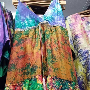 Tela de seda para mujer tie Dye impreso bohemio volante Dori vestido de noche Sexy cuello en V Sling plisado para Primavera Verano hippie - Product Image 1