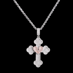 Beautiful Design White Gold Moissanite Diamond Cross Pendant Hip Hop Broken Heart Cut Design and <b>Rope</b> <b>Chain</b> Man's Jewelry - Product Image 2