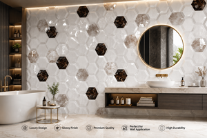 Luxury 3D Hexagon Wall <b>Tiles</b> Ceramic Digital Wall <b>Tiles</b> 30x60cm Glossy Surface Stunning Modern Bathroom Design 2026 - Product Image 6