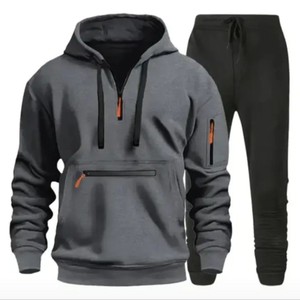Survêtement unisexe d'hiver 2026 pour le sport, 100 % coton, doublure polaire respirante, col montant, fermeture à cordon, design 2-en-1, coupe fendue - Product Image 1