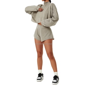 Women's Custom Yoga Set Crew Neck Pullover <b>Zipper</b> <b>Tie</b>-Dyed Sweatshirt Raw Hem Hoodie Plus Size Waterproof Washed 2-Piece - Product Image 4