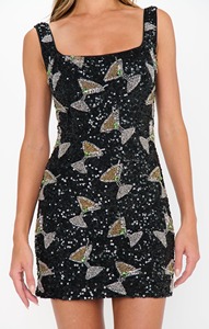 Robe d'été exclusive blanche et dorée pour femme, motif cœur en sequins faits main, mini-robe soleil bohème, tunique pour femme - Product Image 4