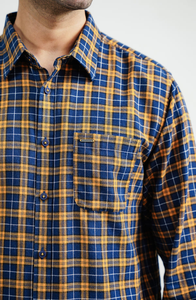 Camisa de franela a cuadros azul y amarilla para hombre, informal, de algodón, con botones, manga larga, a la moda, de algodón premium, a bajo precio. - Product Image 6