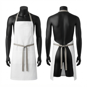 Tablier de Chef en Toile de Coton Premium 260 GSM Blanc avec Bretelles en Sangle Grise, Poche Avant, Impression de Logo Personnalisé pour Restaurant et Bar - Product Image 1